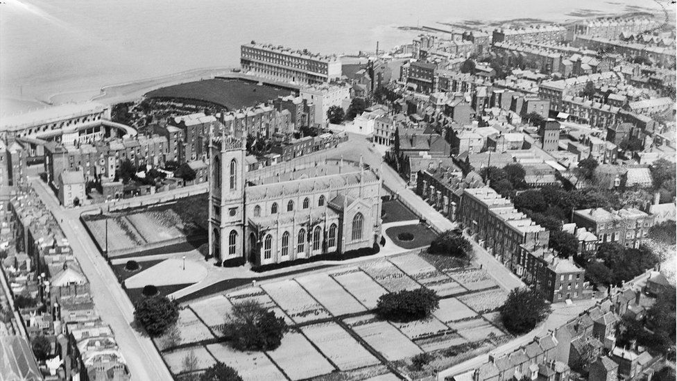 An aerial view of Holy Trinity Church, Margate, Kent, taken in April 1920
